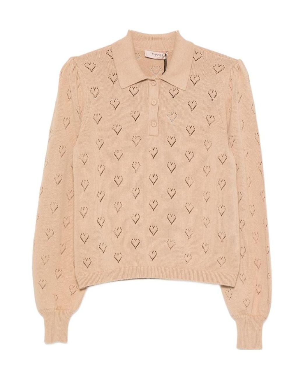 Twinset Natural Pointelle Polo Knitted Sweater