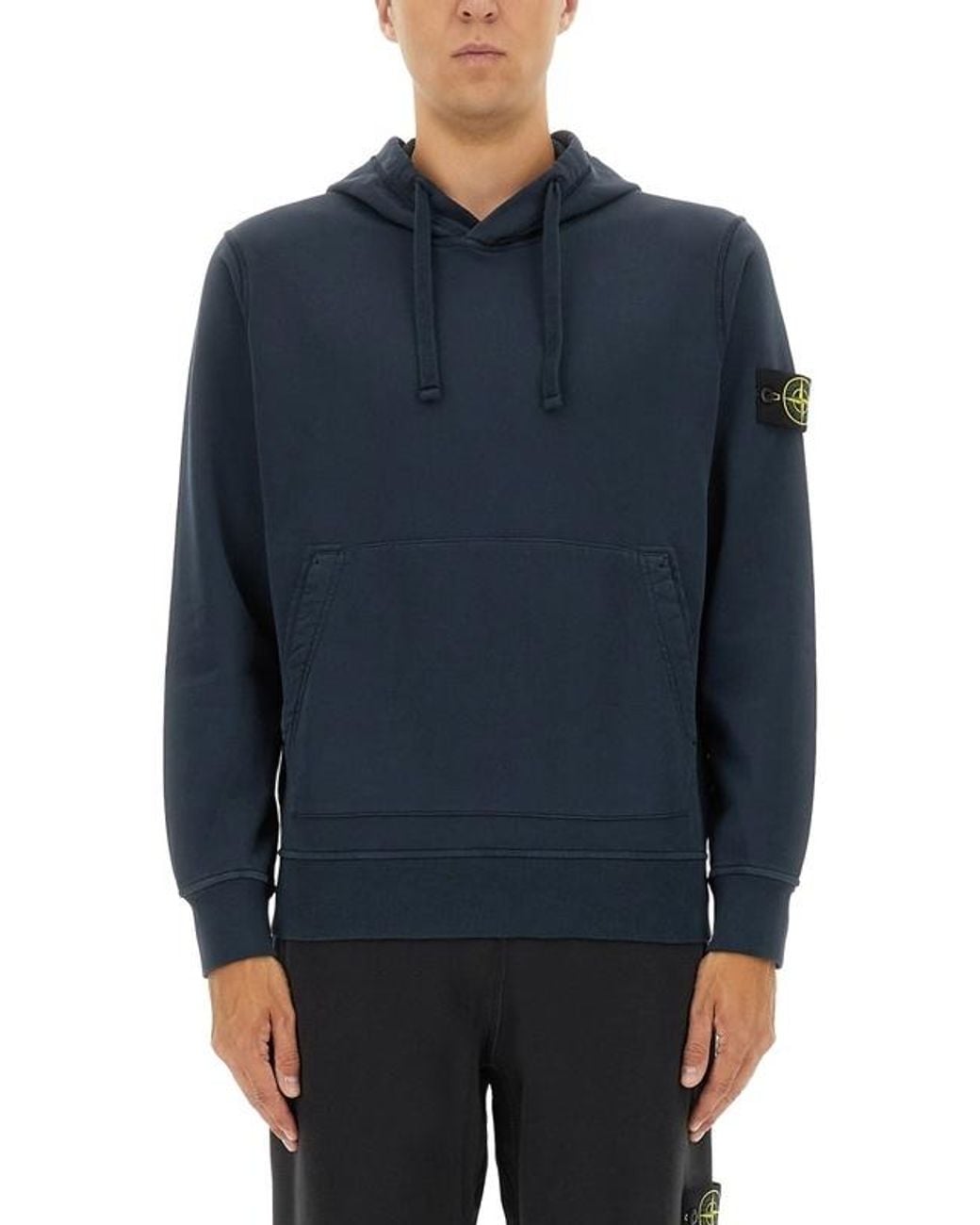 Stone Island Blue Logo Patch Drawstring Hoodie for men