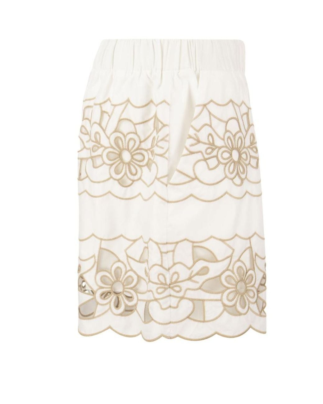 RED Valentino Natural Floral Cut-Out Embroidered Shorts