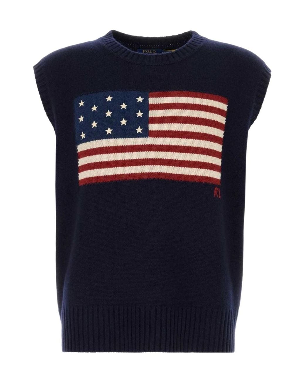 Polo Ralph Lauren Blue Big Fit Flag Knitted Vest for men