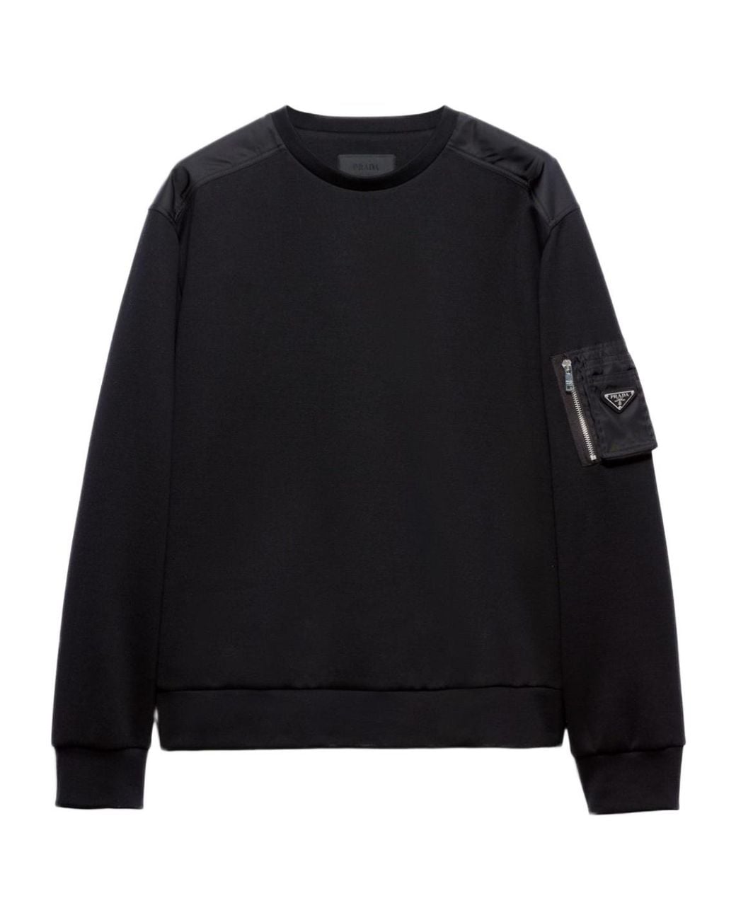 Prada Black Logo Plaque Crewneck Sweatshirt for men