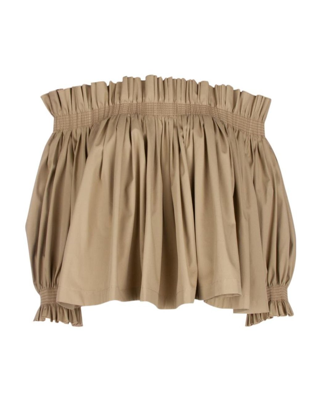 Dior Natural Christian Gathered Puff-Sleeved Cropped Blouse