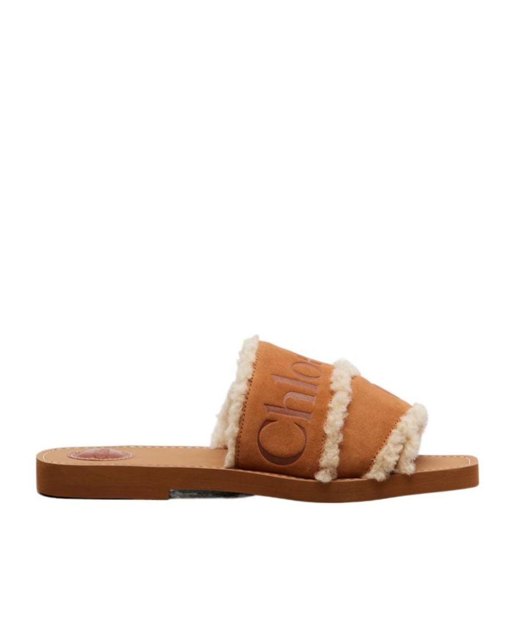 Chloé Brown Woody Logo Suede Slides