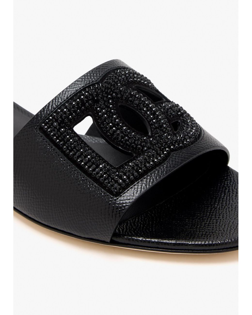 Dolce & Gabbana Black Logo Embellished Slides