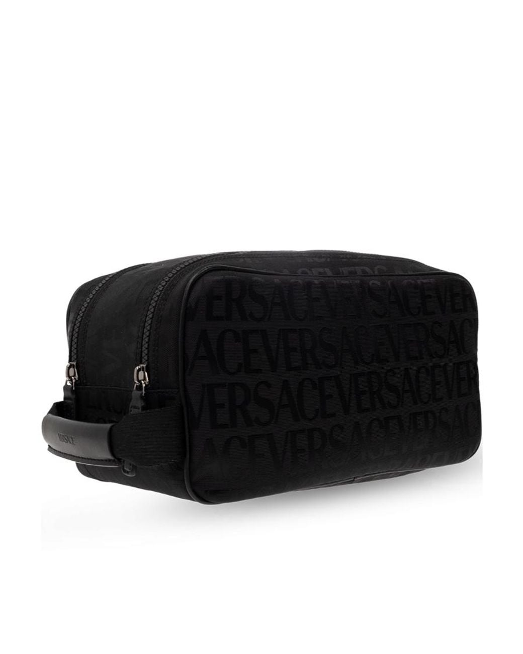Versace Black Logo Printed Zipped Wash Bag for men