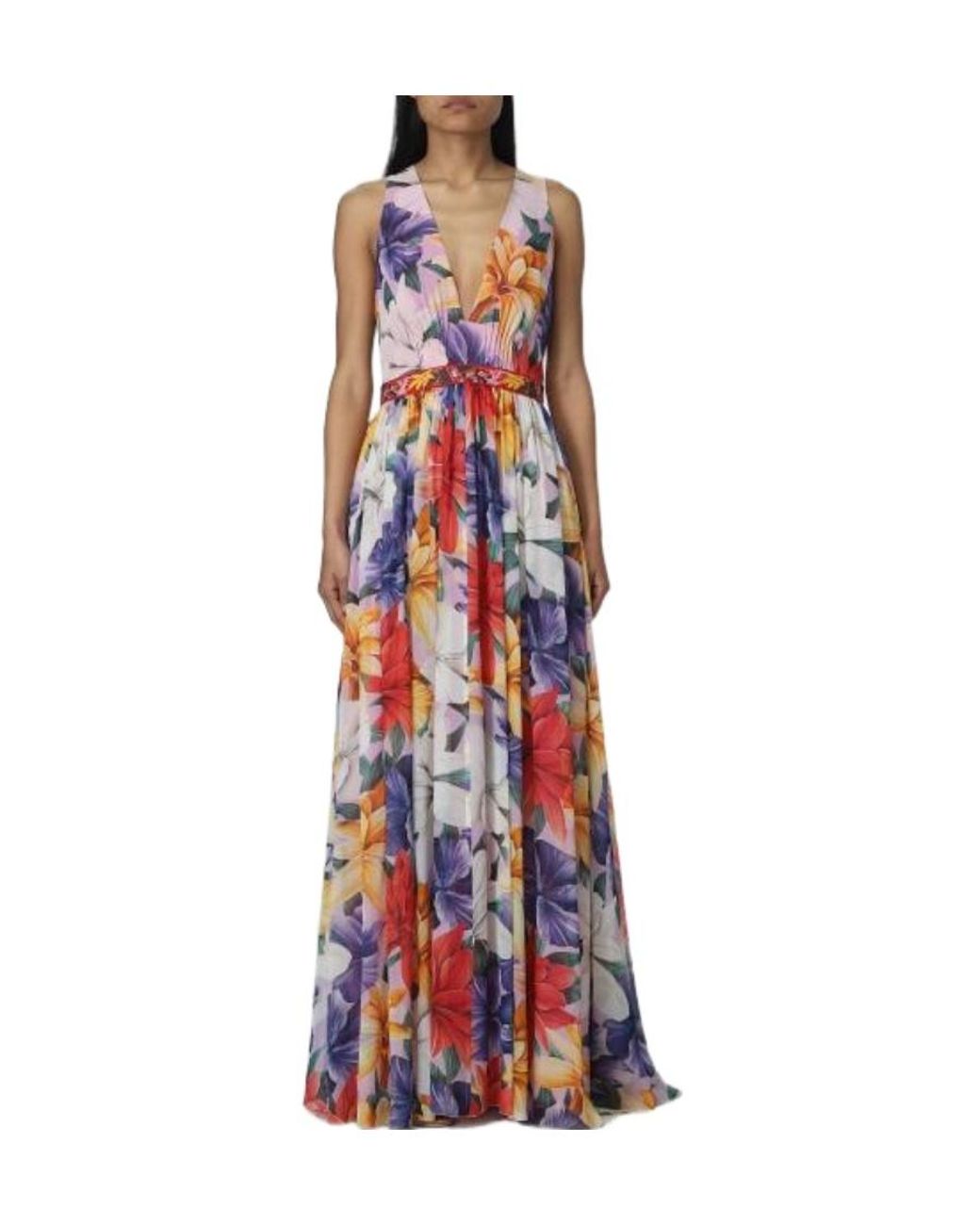 Etro Red Floral-Print Silk Dress