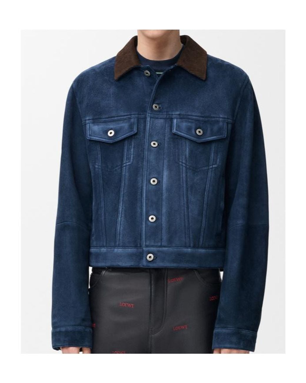 Loewe Blue Corduroy-Collar Suede Jacket for men