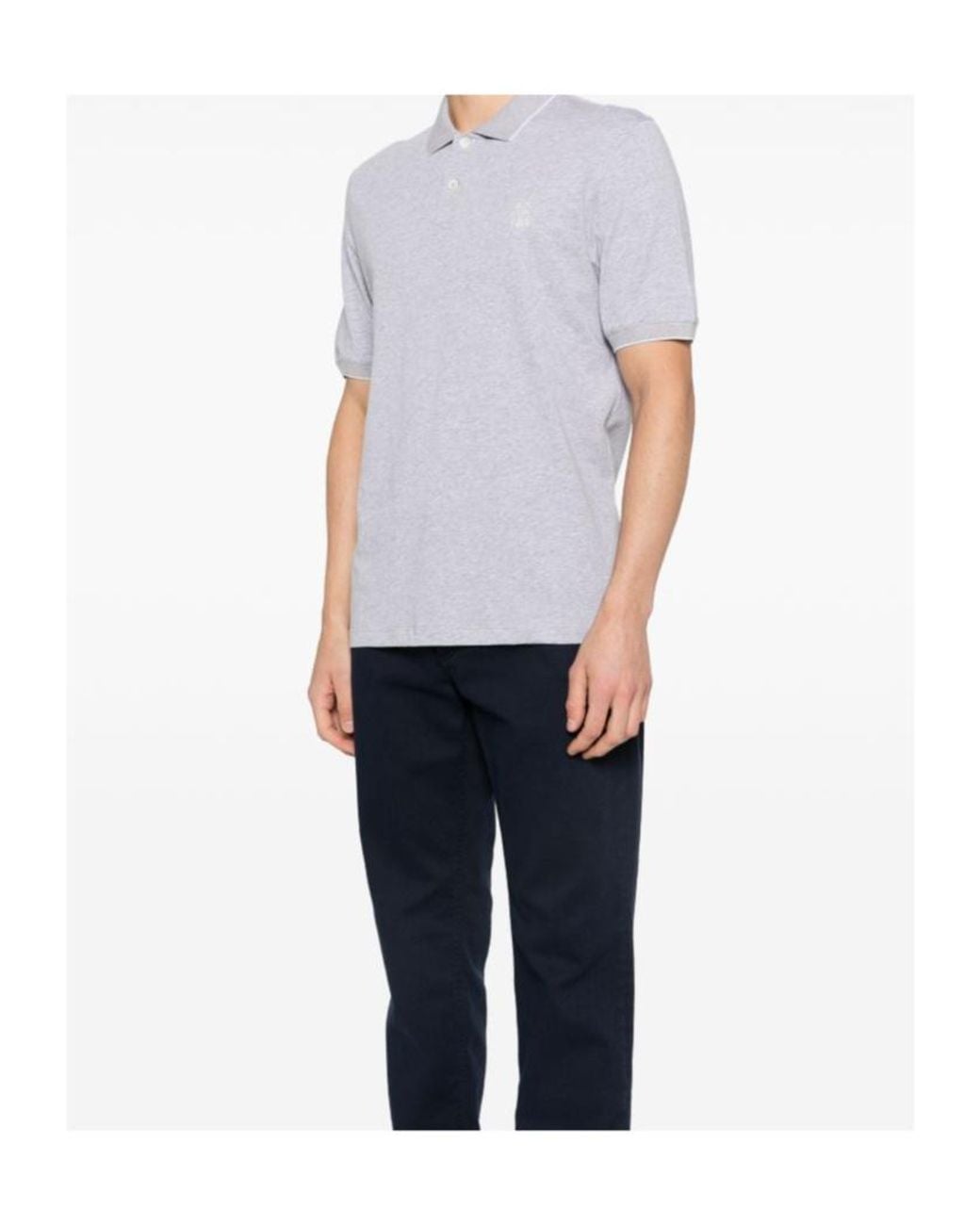 Brunello Cucinelli White Logo Embroidered Short-Sleeved Polo Shirt for men