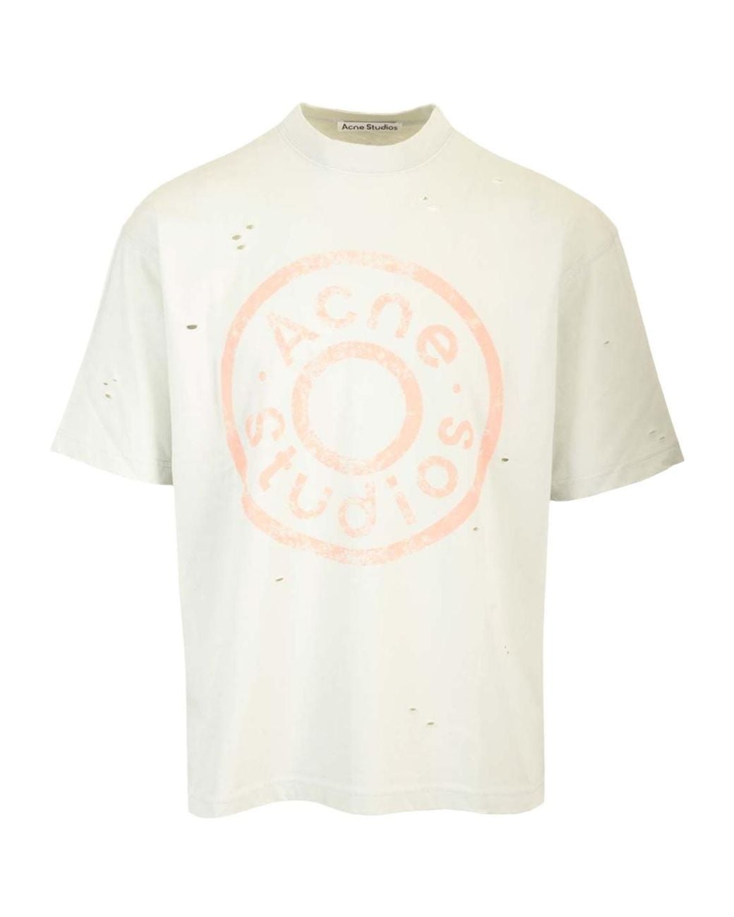 Acne White Logo Printed Crewneck T-Shirt for men