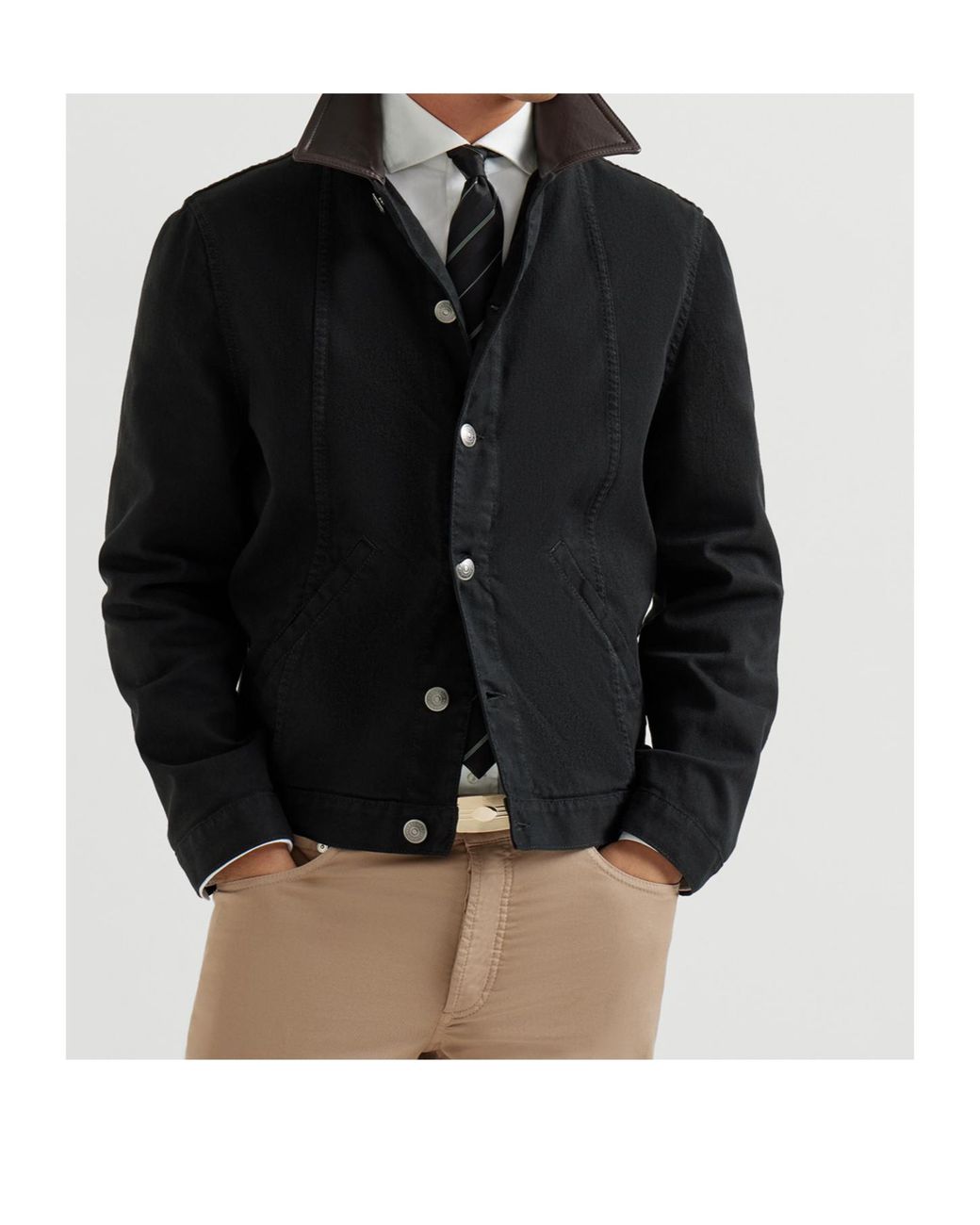 Brunello Cucinelli Black Garment-Dyed Outerwear Jacket for men