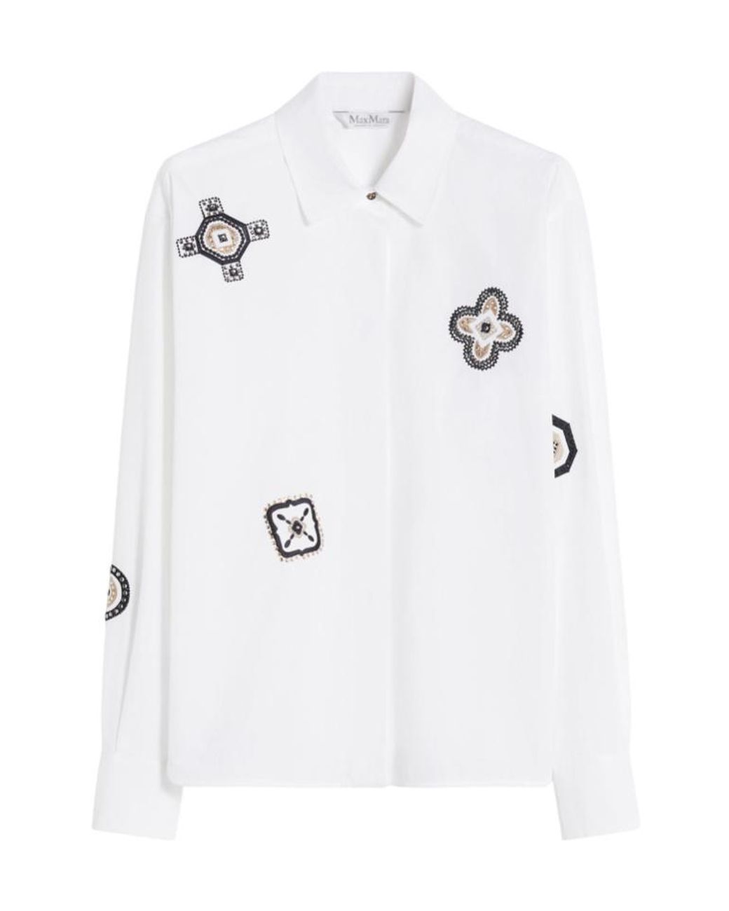 Max Mara White Cotton Poplin Embroidered Shirt