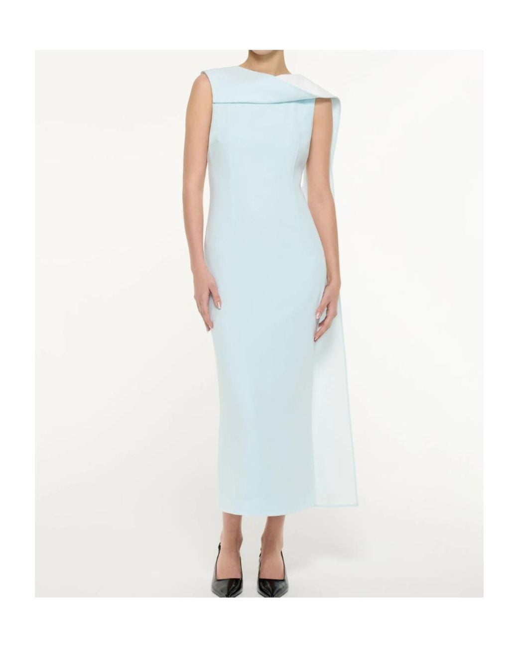 Roland Mouret White Draped Sleeveless Midi Dress