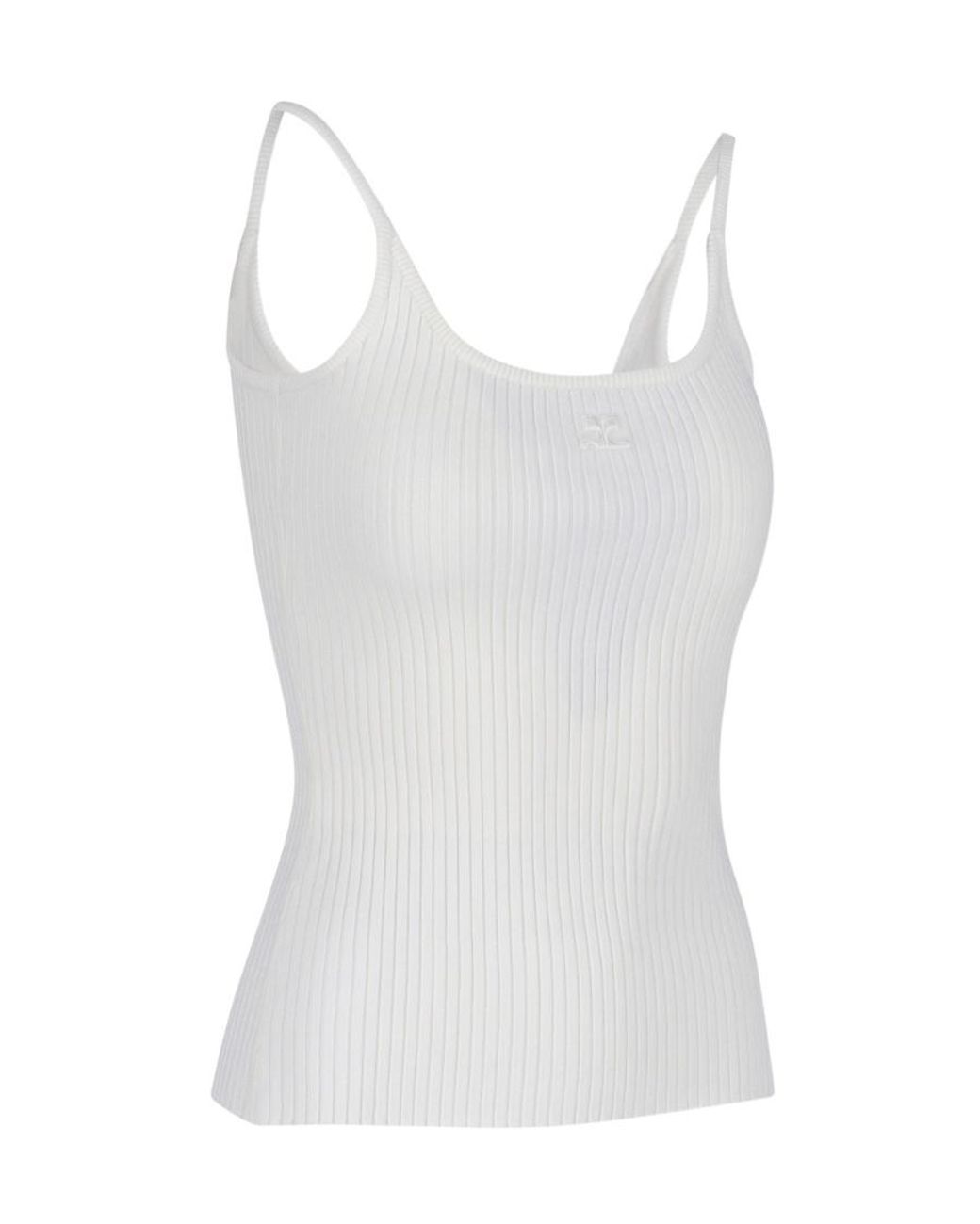 Courreges White Courrèges Logo Embroidered Ribbed Sleeveless Top