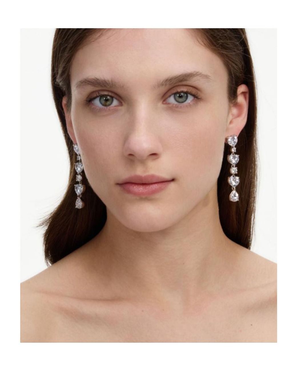 Self-Portrait White Crystal Heart Drop Earrings