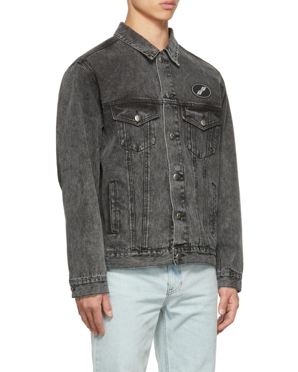 we11done Blue Logo Patch Faded Denim Jacket for men