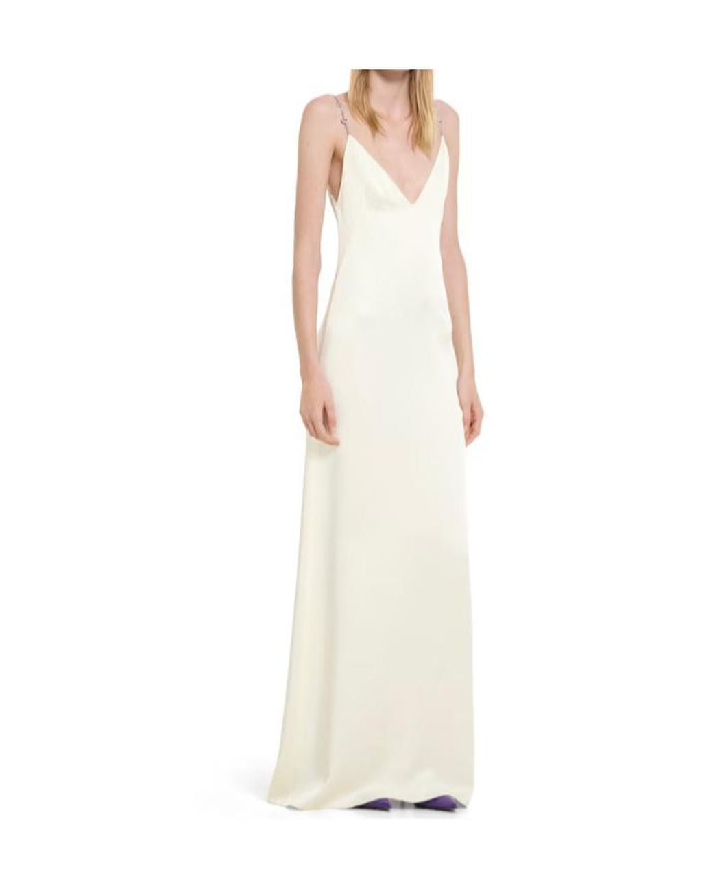 Gucci White Crystal-Embellishment Spaghetti Strap Maxi Dress