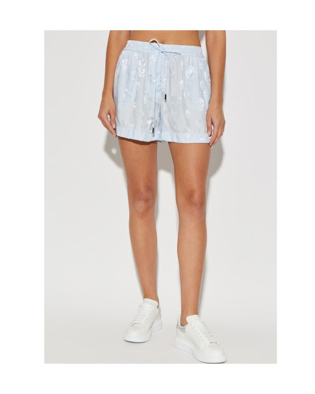 McQueen Blue Skull-Motif Drawstring Shorts
