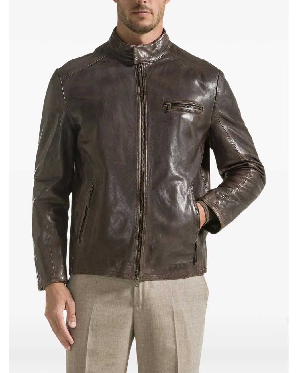 Seventy Brown Leather Zip-Up Jacket for men