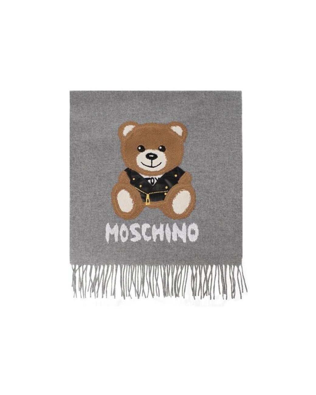 Moschino White Brushed-Logo Fringed Merino Scarf