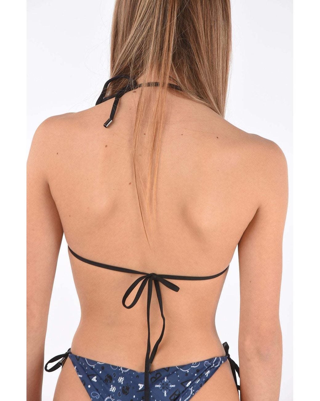 Karl Lagerfeld Blue Printed Triangle Bikini Top
