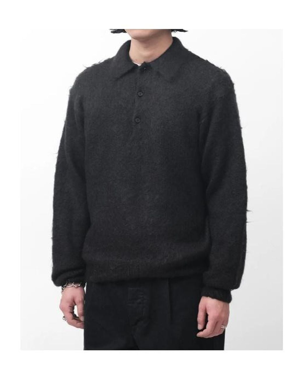 Auralee Black Long-Sleeve Polo-Collar Sweater for men