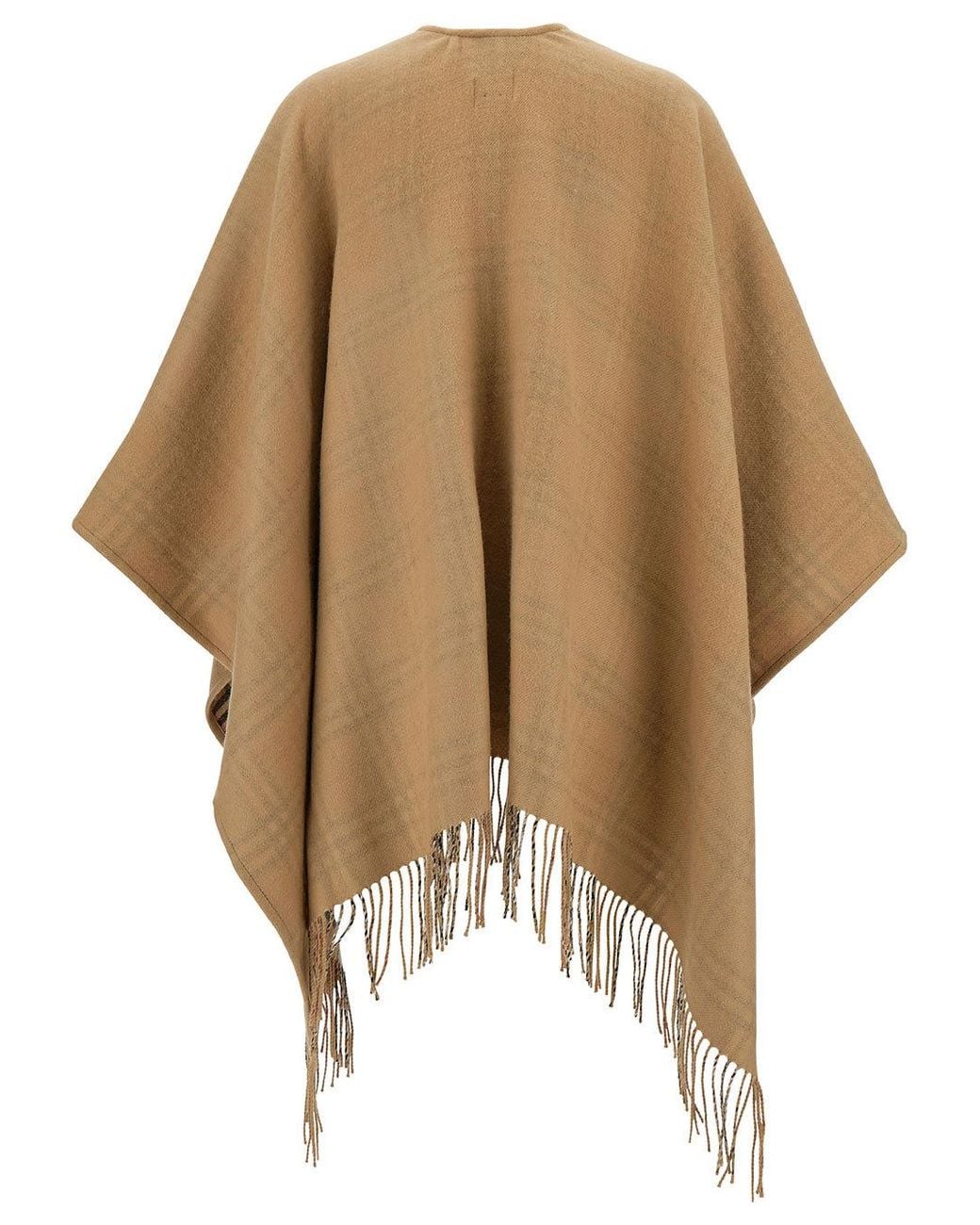 Burberry Brown Checked Fringed-Edge Reversible Cape