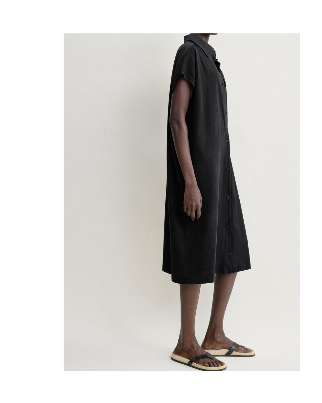 Totême Black Button-Fastening Sleeveless Midi Shirt Dress