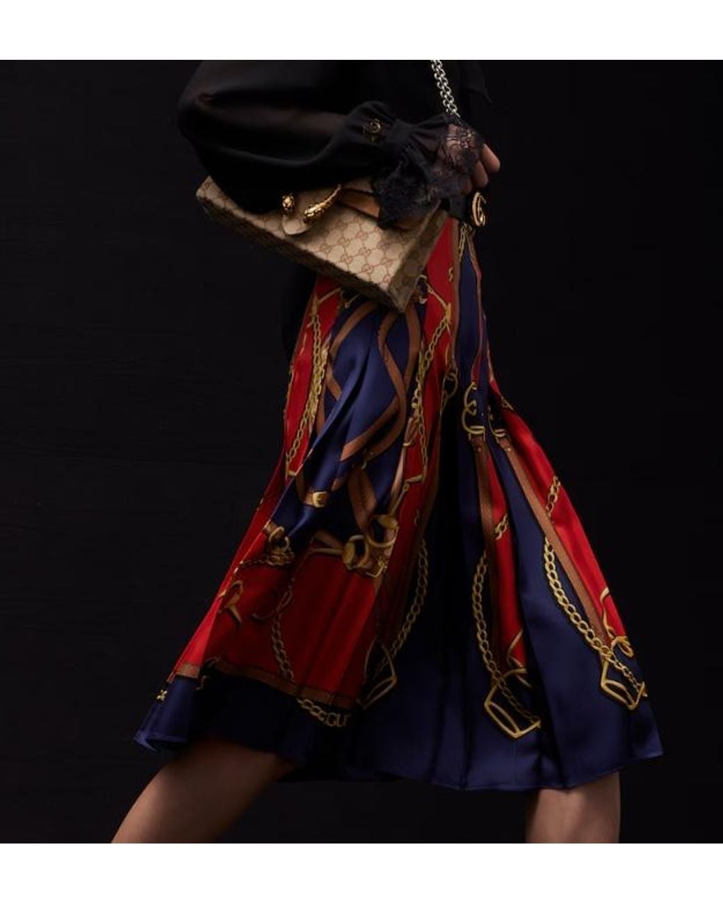 Gucci Red Printed Silk Twill Midi Skirt