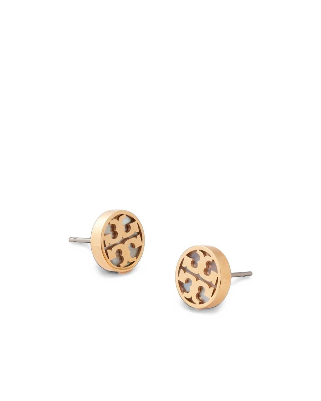 Tory Burch Metallic Icon Mother Of Pearl Circle Stud Earrings