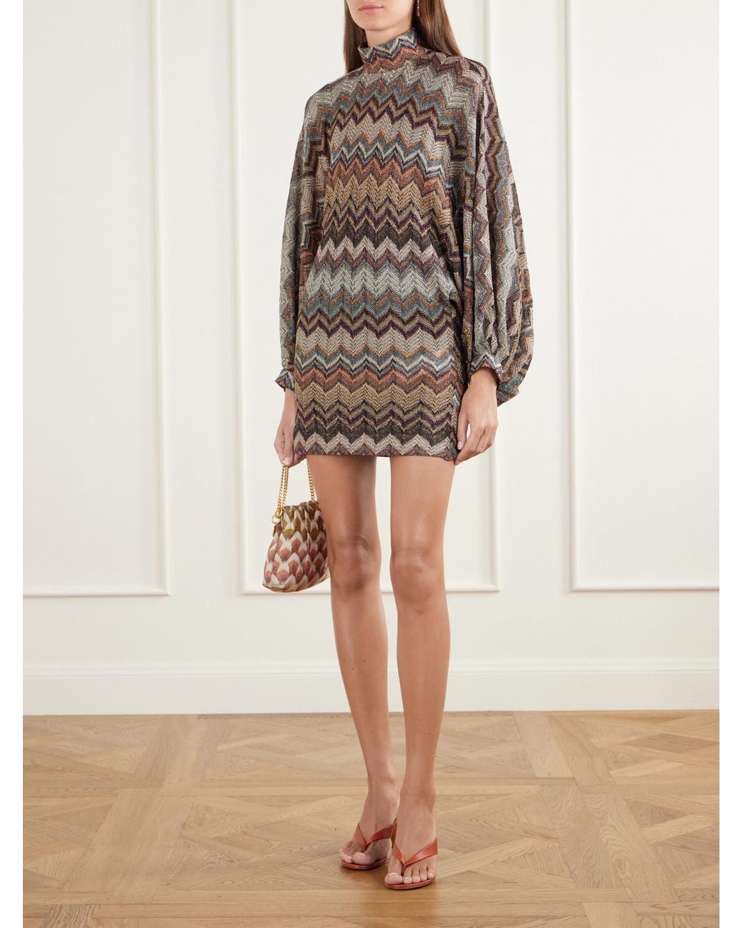 Missoni Natural Striped Metallic Crochet-Knit Mini Dress