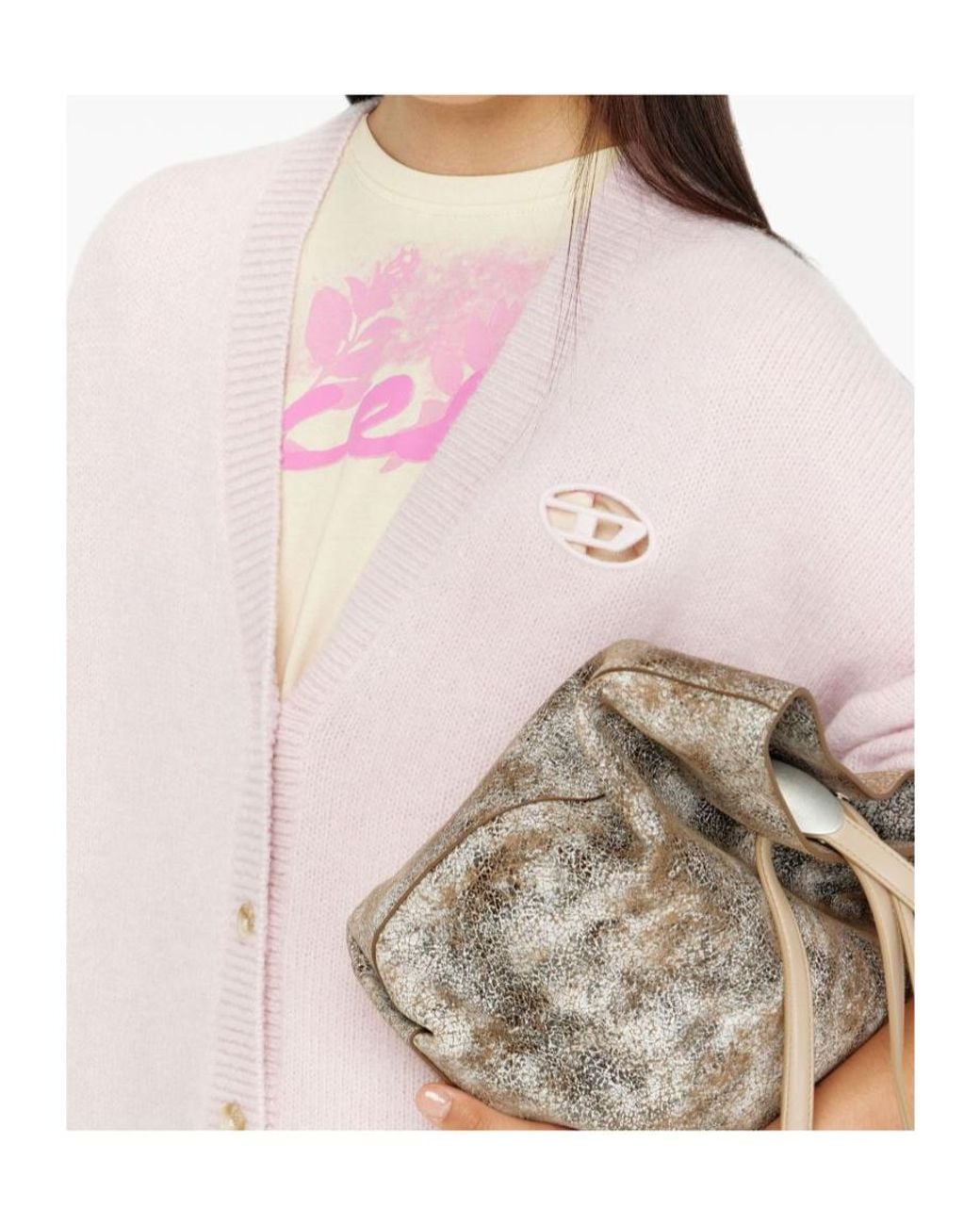 DIESEL Pink M-Areela Oval D Logo Cardigan