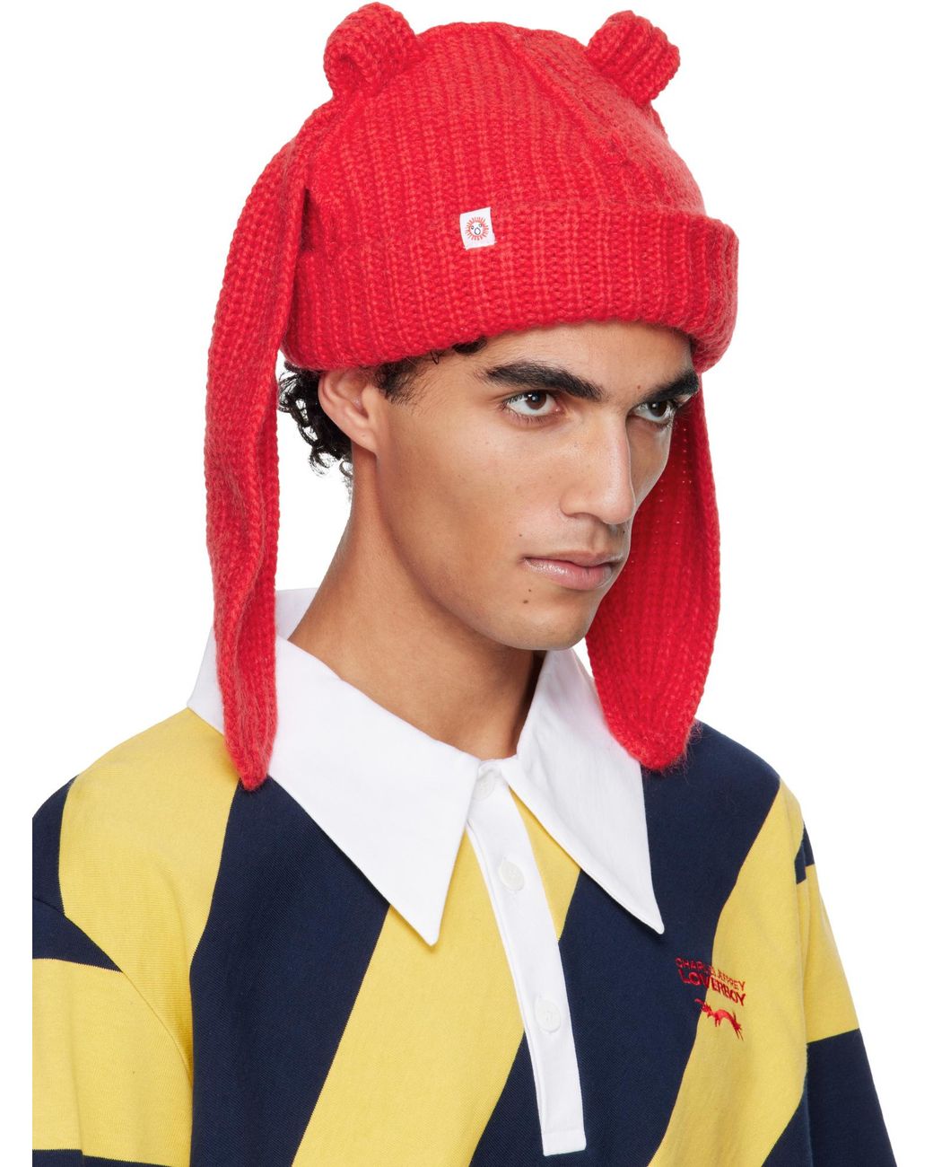 charlesjeffreyloverboy Red Ribbed Knitted Beanie for men