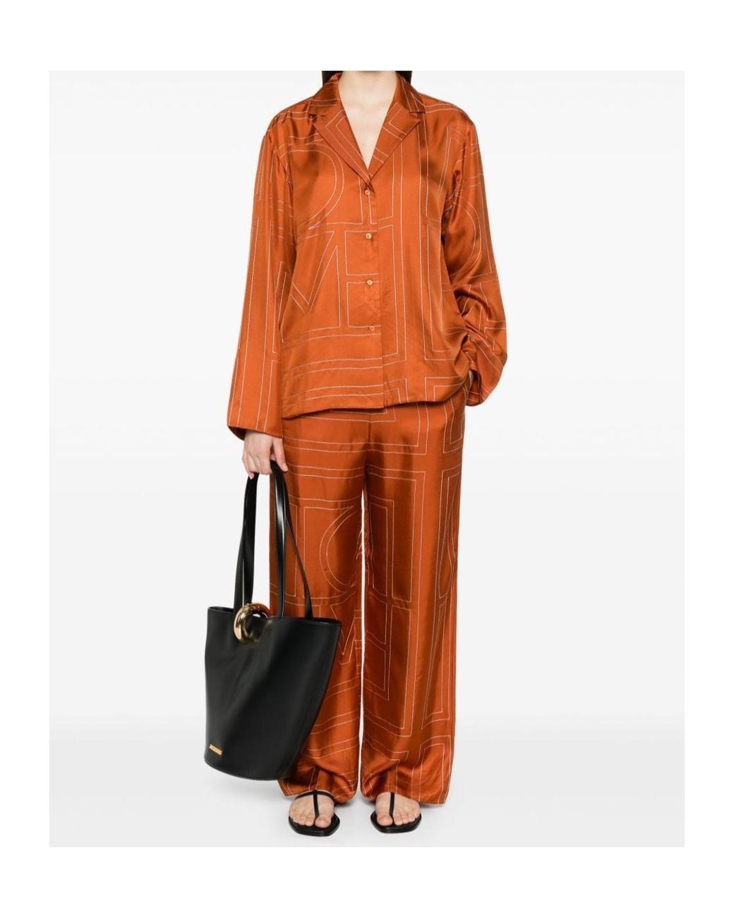 Totême Brown Totême Monogram-Patterned Wide-Leg Trousers