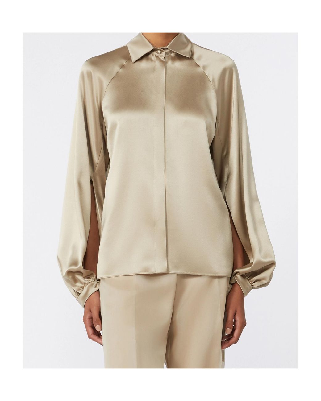Max Mara Natural Mxealare Long-Sleeved Satin Shirt