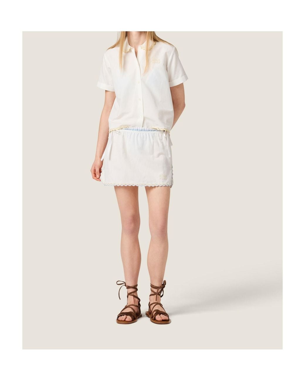Miu Miu White Embroidered Slub Poplin Shirt