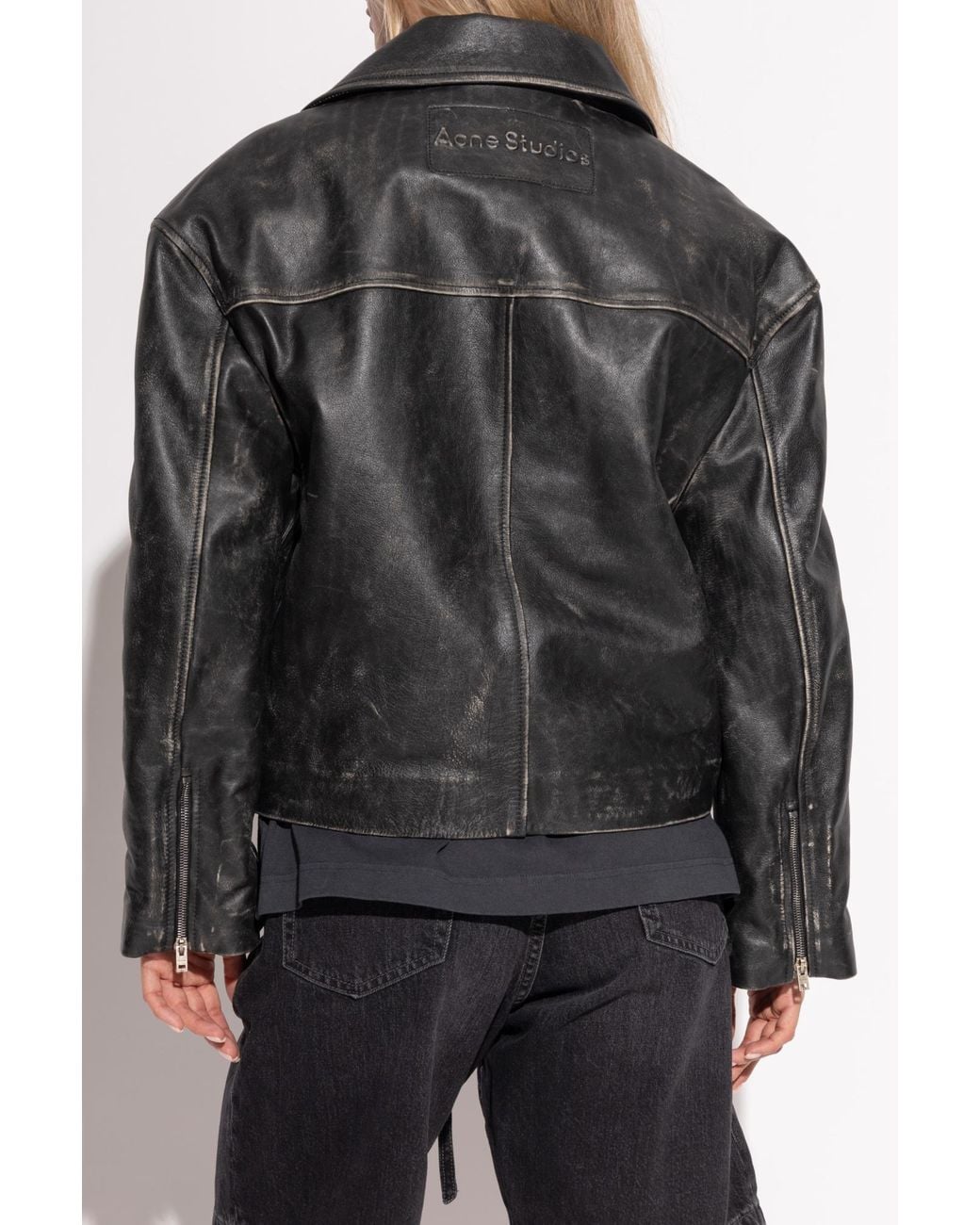Acne Black Logo Embossed Lilket Biker Jacket