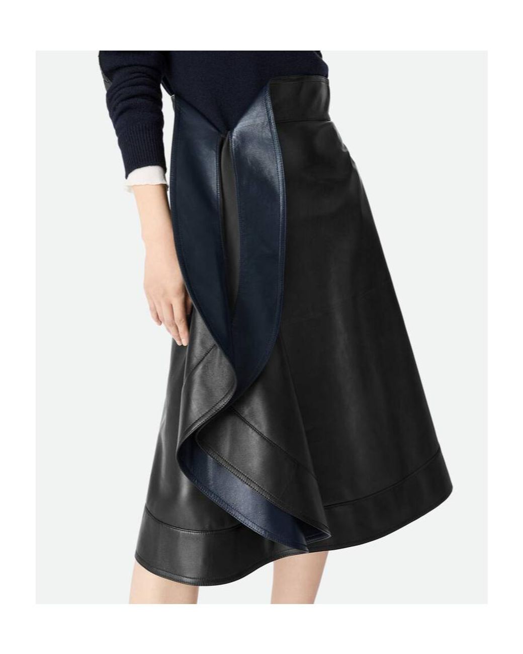 Bottega Veneta Black Leather A-Line Skirt