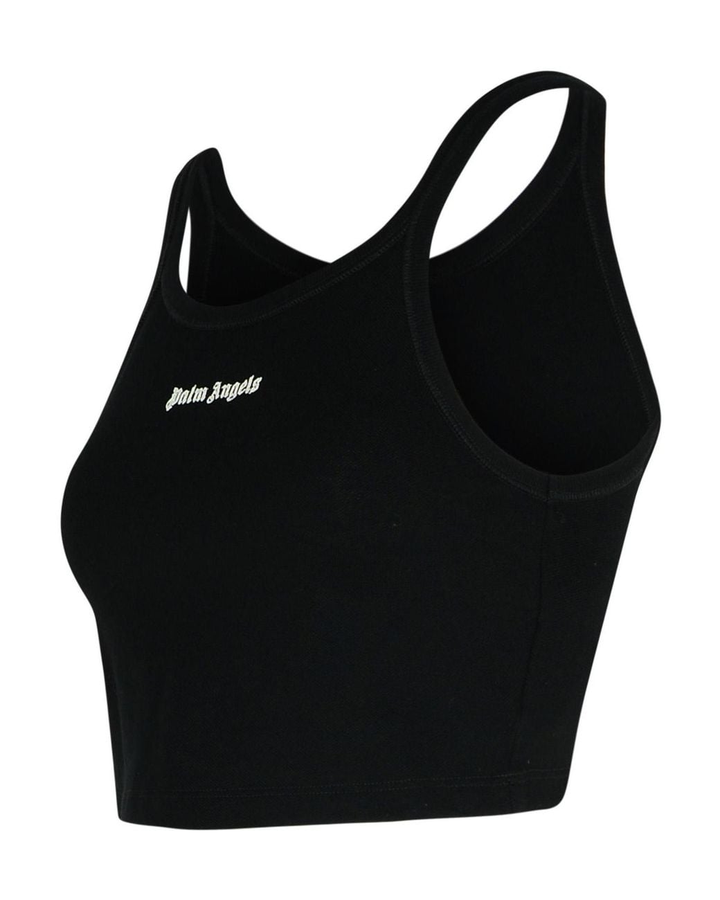 Palm Angels Black Logo Embroidered Cropped Top