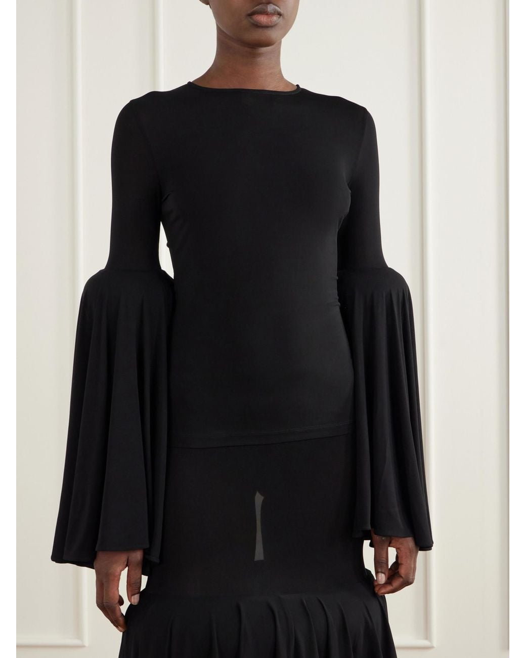 Jean Paul Gaultier Black Gathered Jersey Blouse