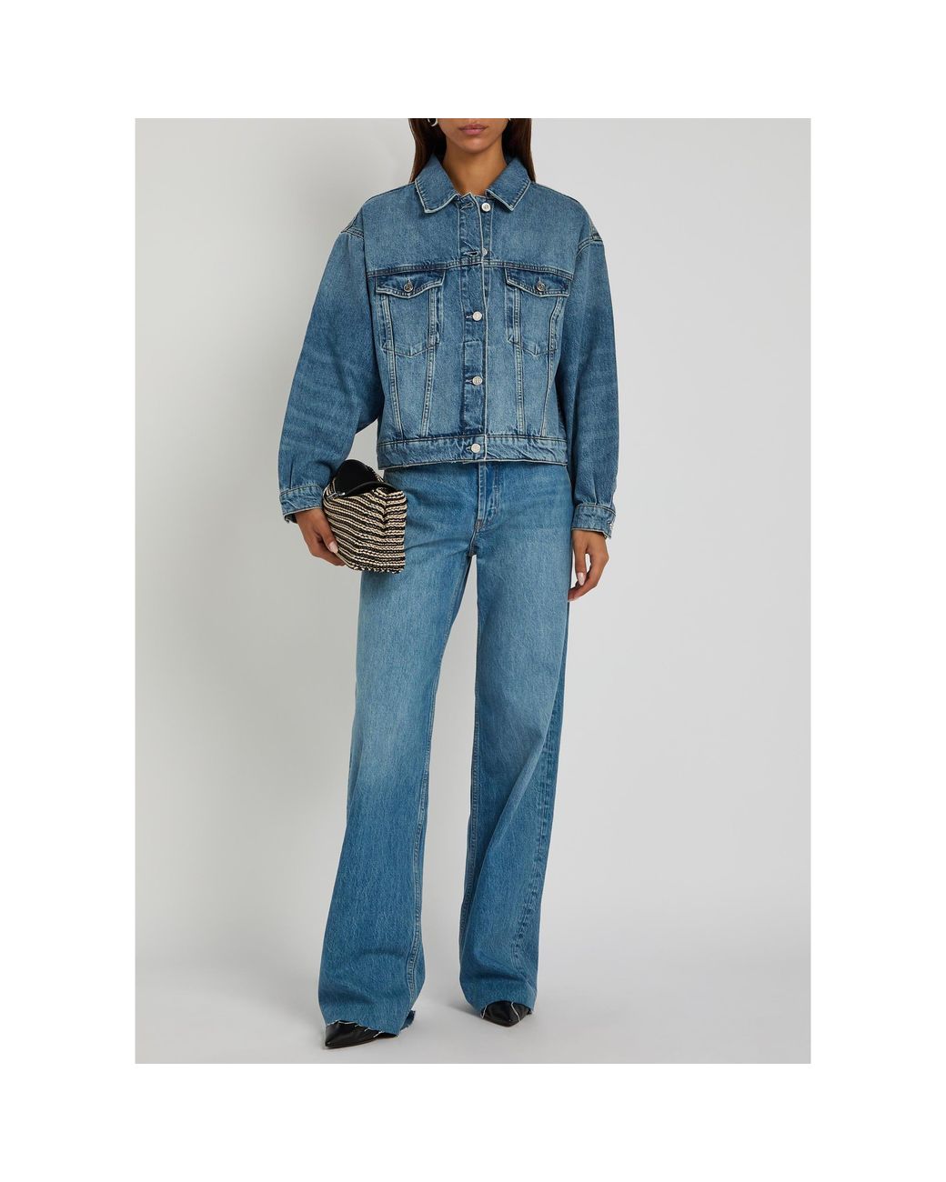 Anine Bing Blue Notched Collar Short Jacket