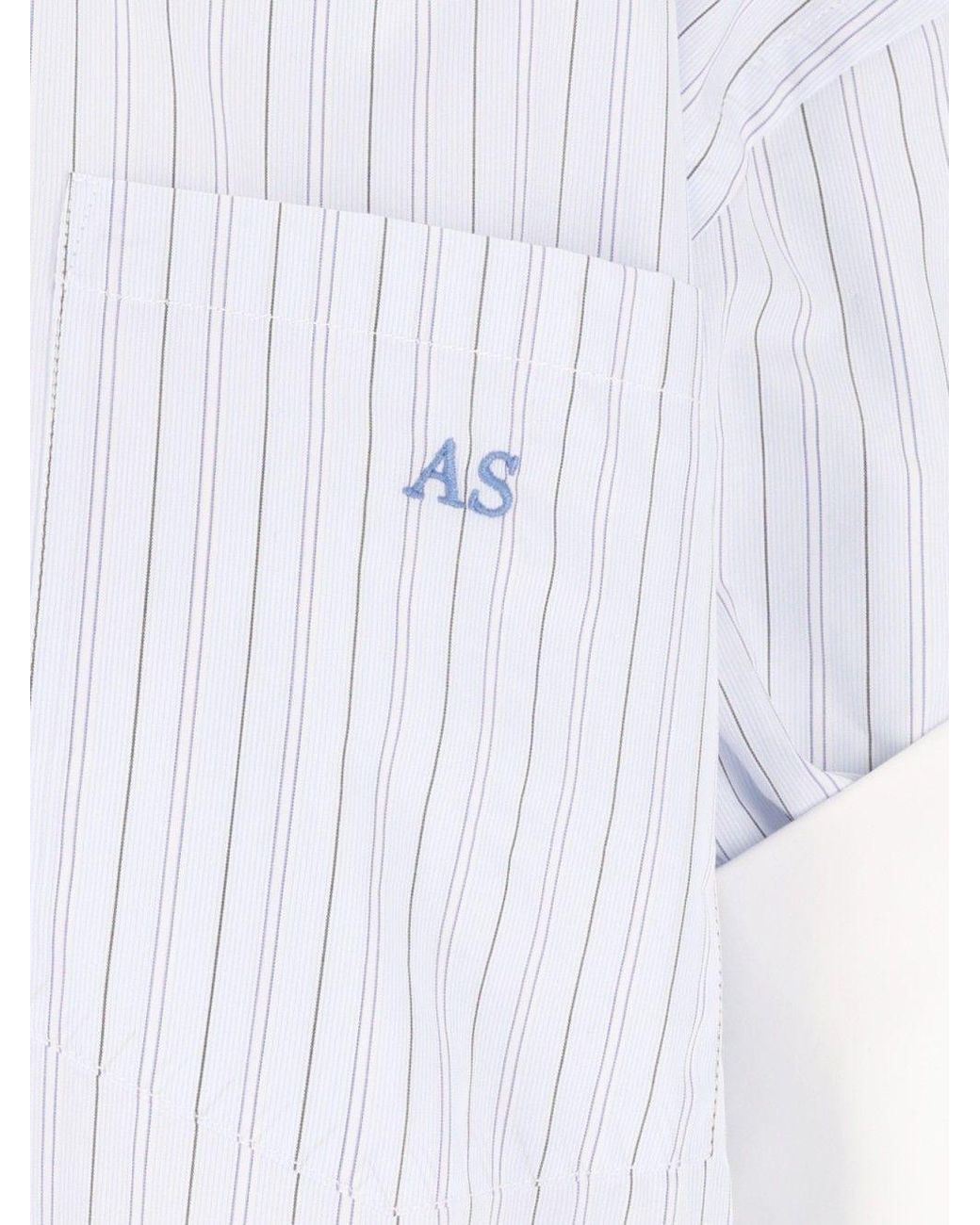 Acne White Short-Sleeved Striped Button-Up Shirt
