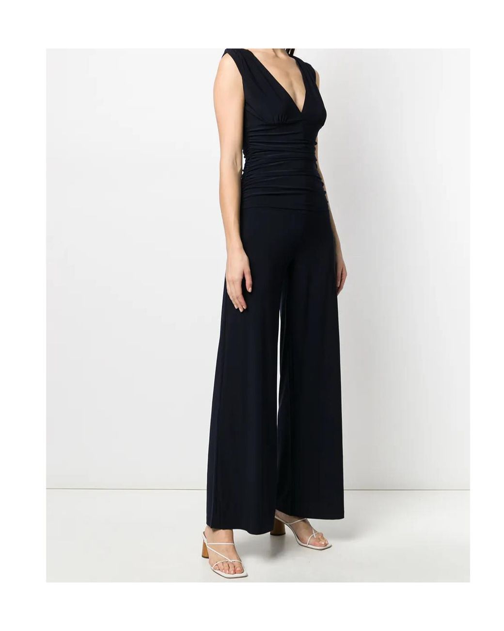 Norma Kamali Blue Ruched Wide-Leg Jumpsuit