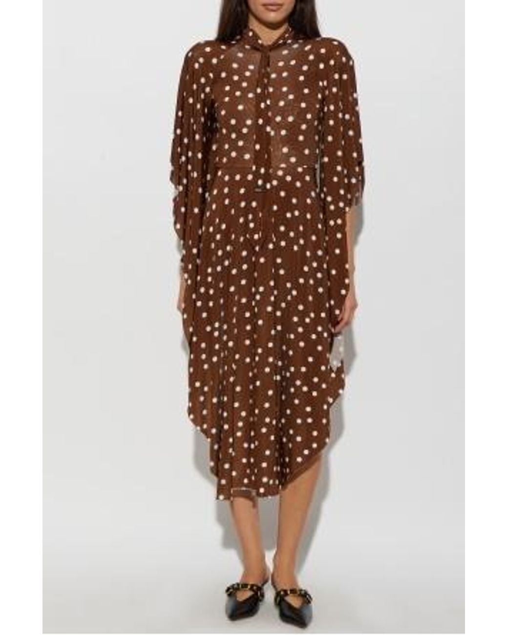 Vetements Brown Asymmetric Polka-Dot Dress