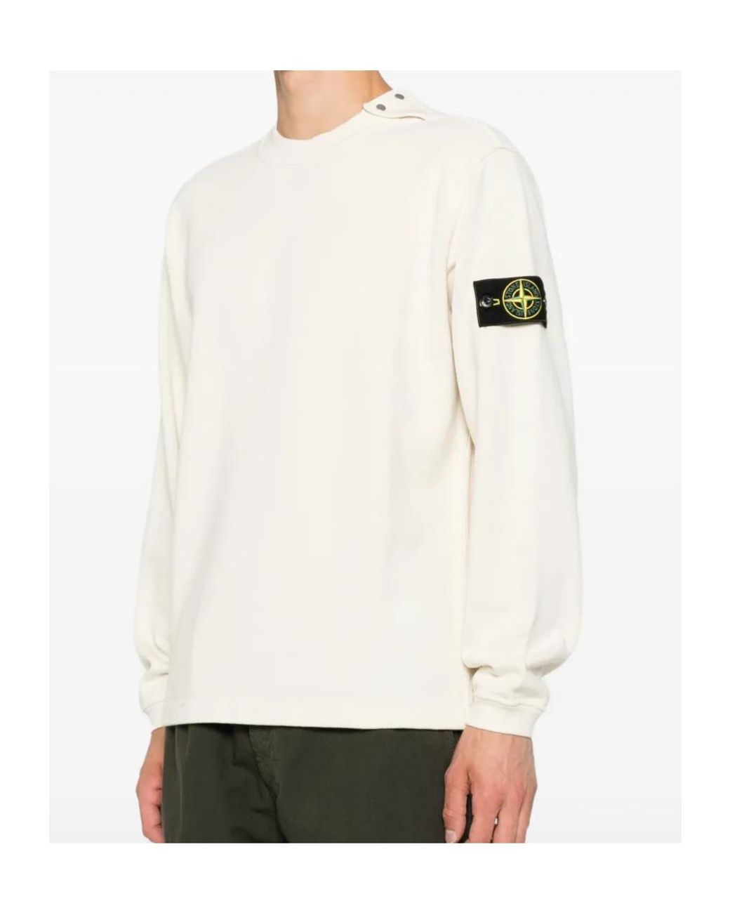 Stone Island White Logo-Patch Button-Shoulder Sweater for men