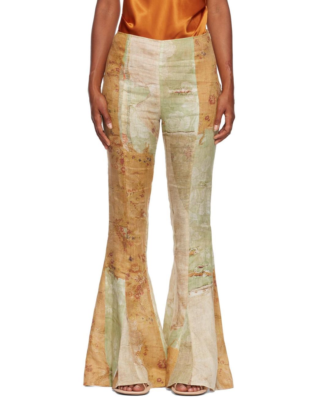 Acne Natural Trompe L'Oeil Print Flared Trousers