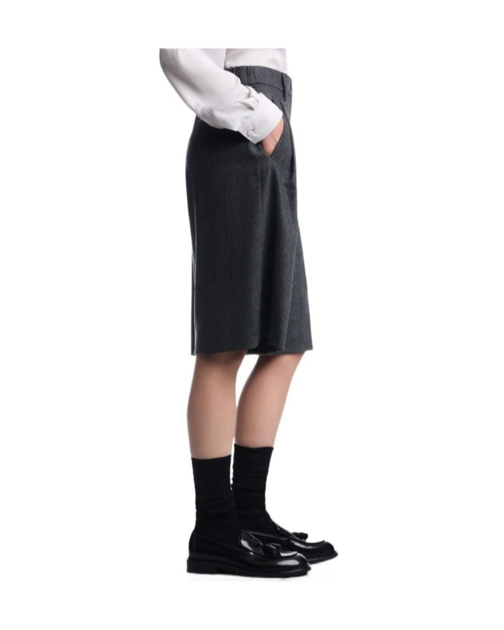 Emporio Armani Gray Wool Flannel Pleated Bermuda Shorts Signature Capsule