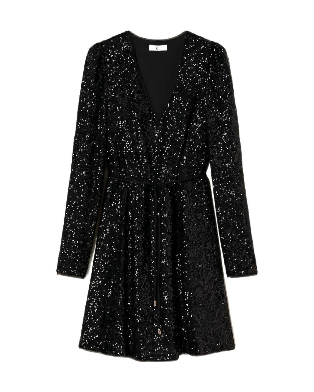 Twinset Black Sequin Puff-Sleeve Mini Dress