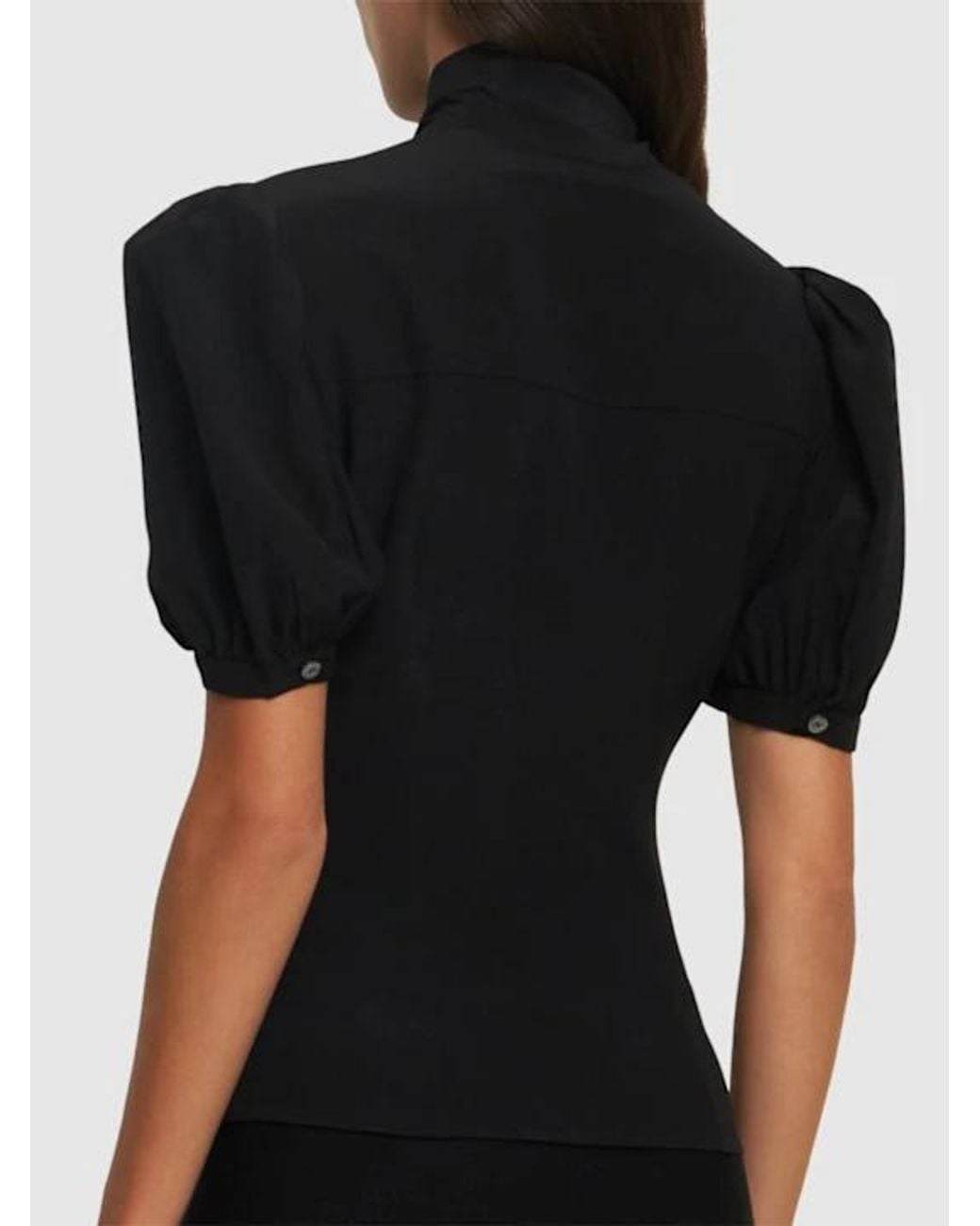 Alessandra Rich Black Draped Silk Shirt W/bow