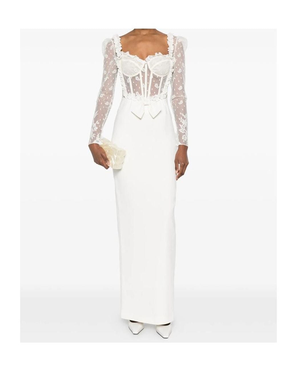 Alessandra Rich White Lace Bow Maxi Dress