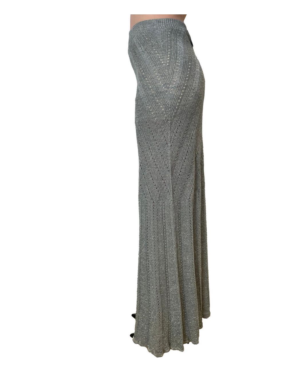 Twinset Gray Chevron Pleated Knitted Skirt